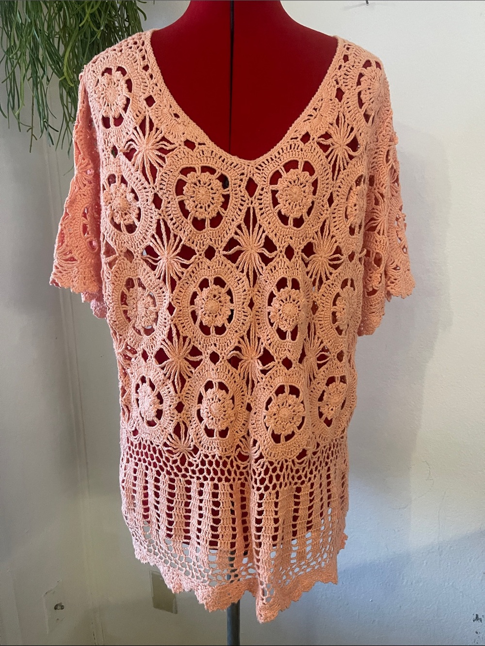 Denim 24/7 Peach Crochet Beach Cover-Up Tunic